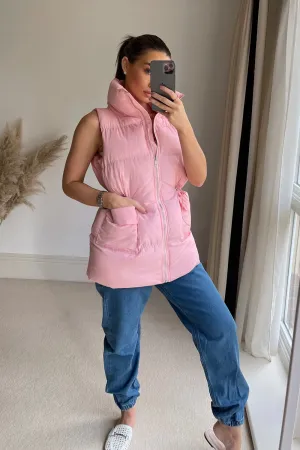 Cecelia Pink Longline Puffer Drawstring Gilet