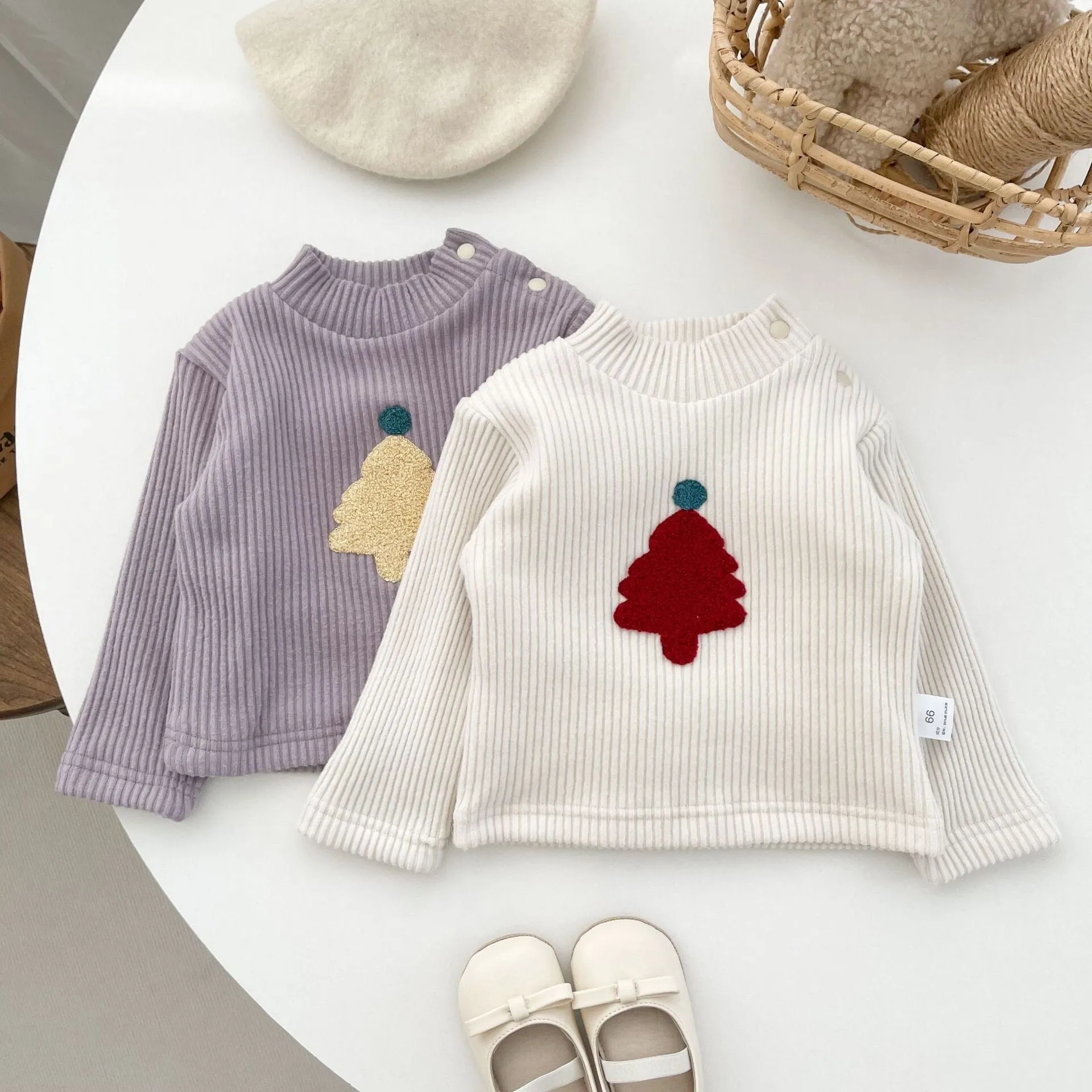 Christmas Tree Baby Mock Neck Fleece-Lined Top