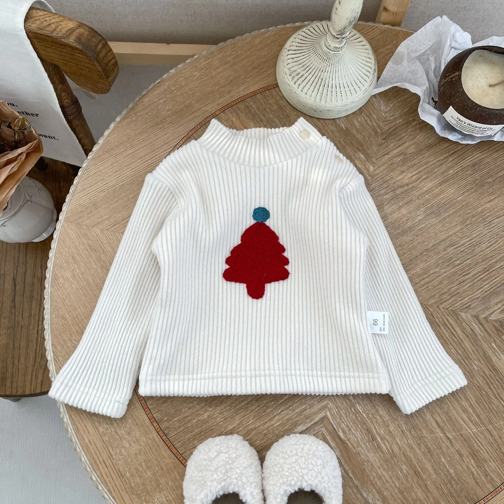 Christmas Tree Baby Mock Neck Fleece-Lined Top