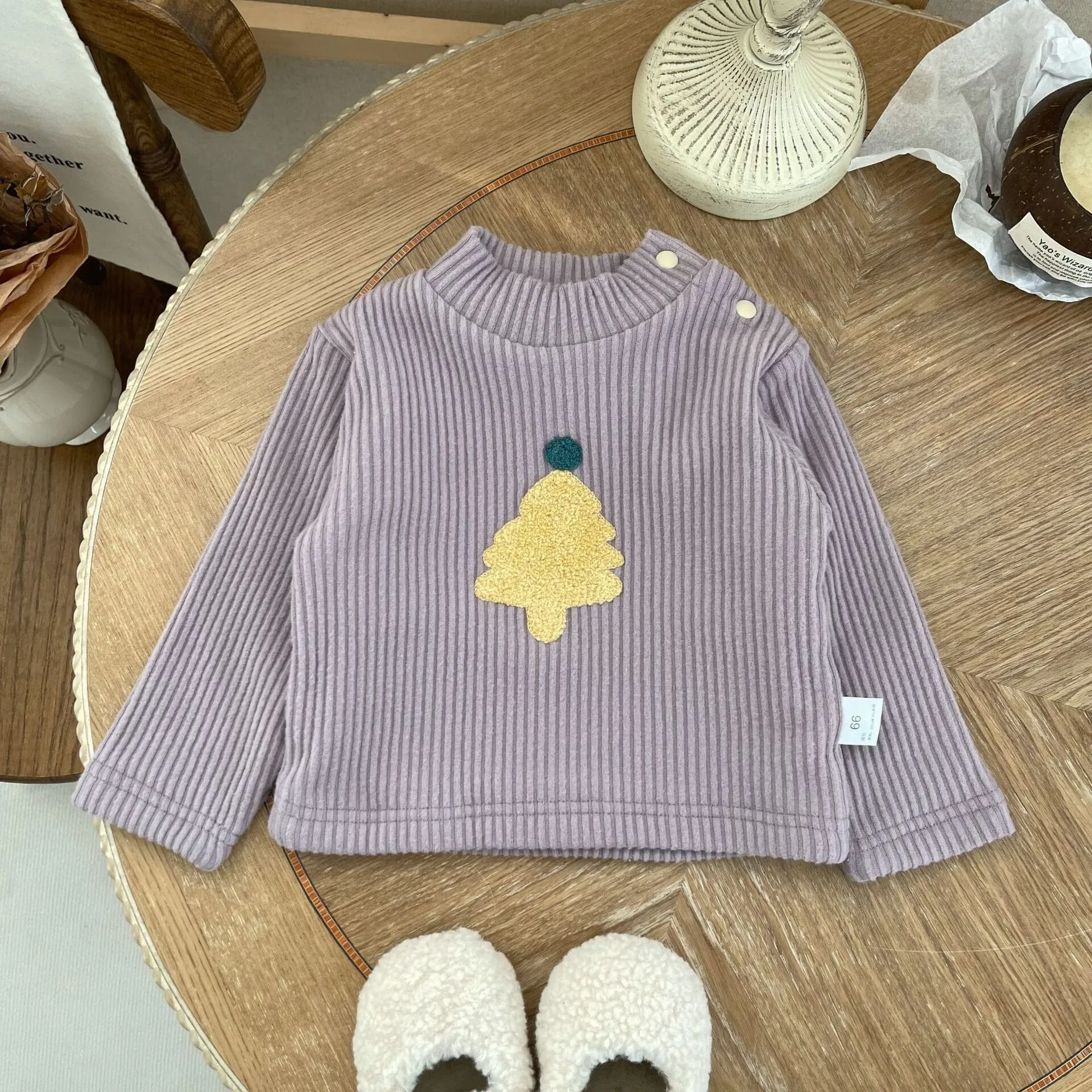 Christmas Tree Baby Mock Neck Fleece-Lined Top