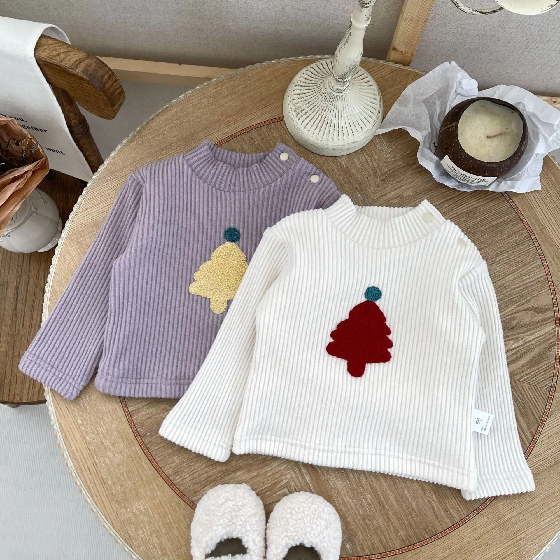 Christmas Tree Baby Mock Neck Fleece-Lined Top