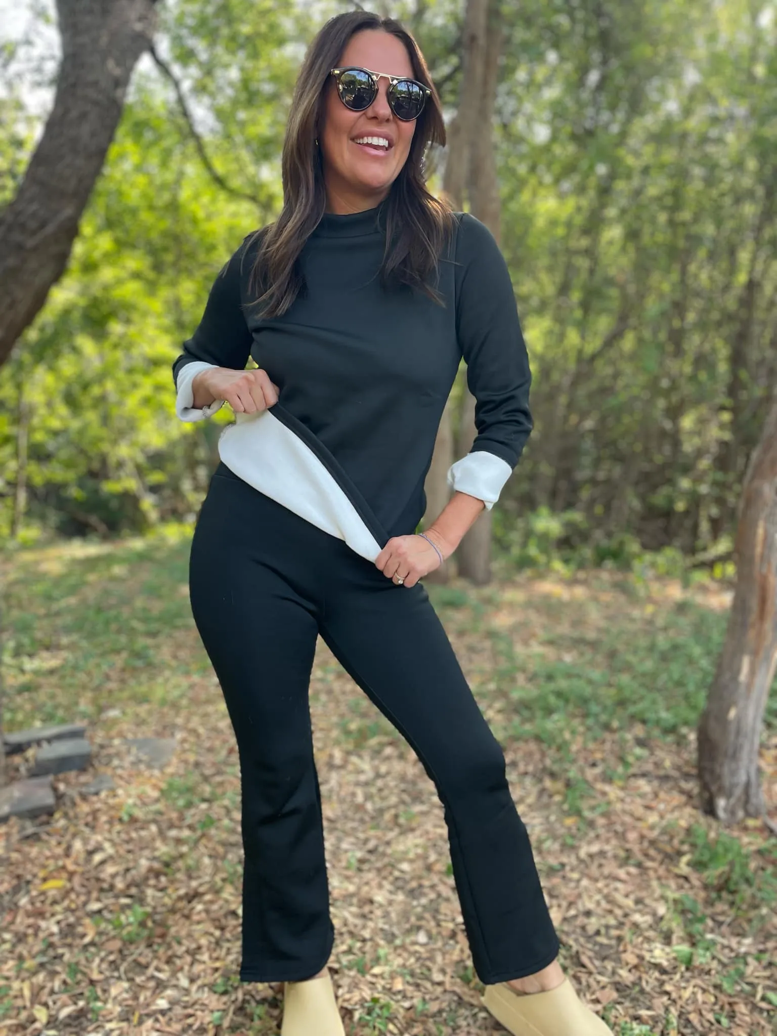 Cuddle Up Fleece Lined Flares in Black