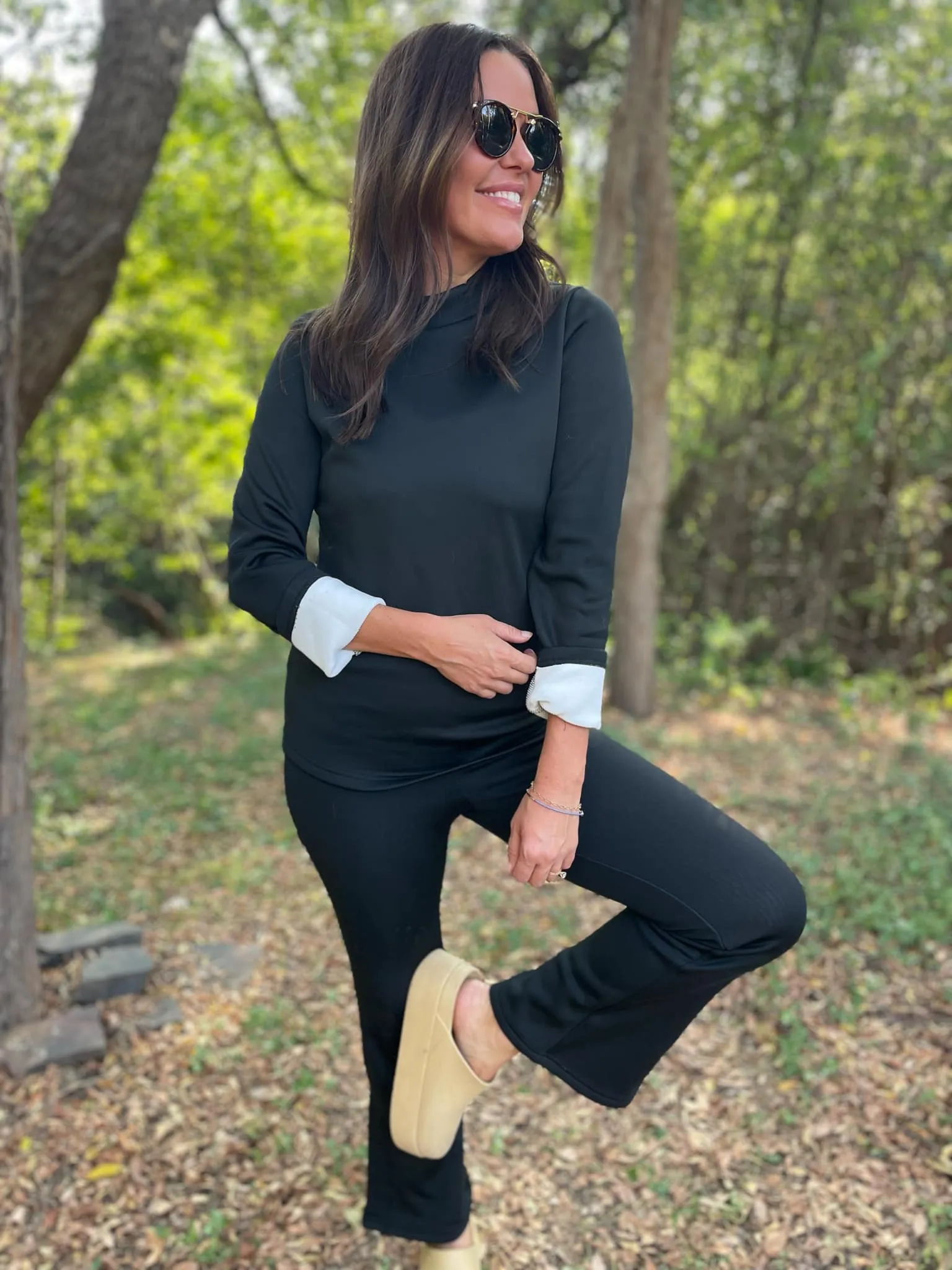 Cuddle Up Fleece Lined Flares in Black