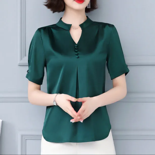 Fashion Solid Color V-Neck Shirt