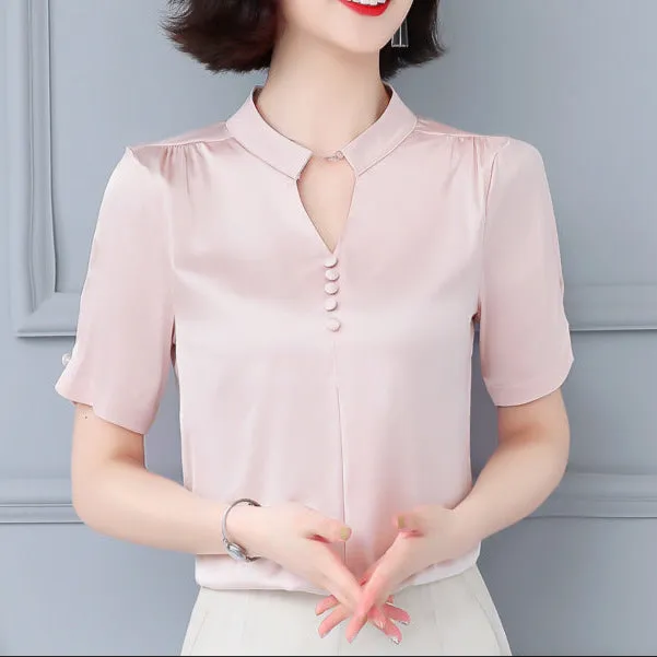 Fashion Solid Color V-Neck Shirt
