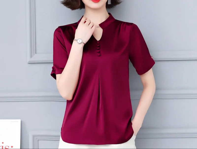 Fashion Solid Color V-Neck Shirt