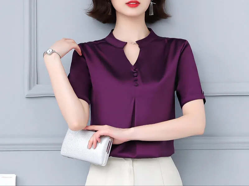 Fashion Solid Color V-Neck Shirt
