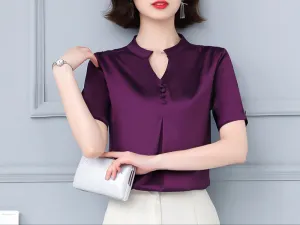 Fashion Solid Color V-Neck Shirt