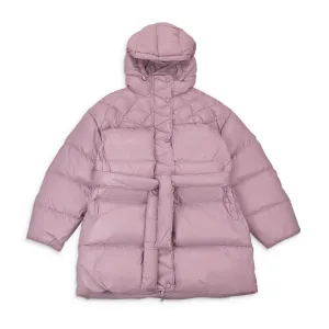 LONG BELTED PURPLE PUFFER JACKET