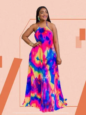 Tie Dye Spaghetti Strap Long Dress
