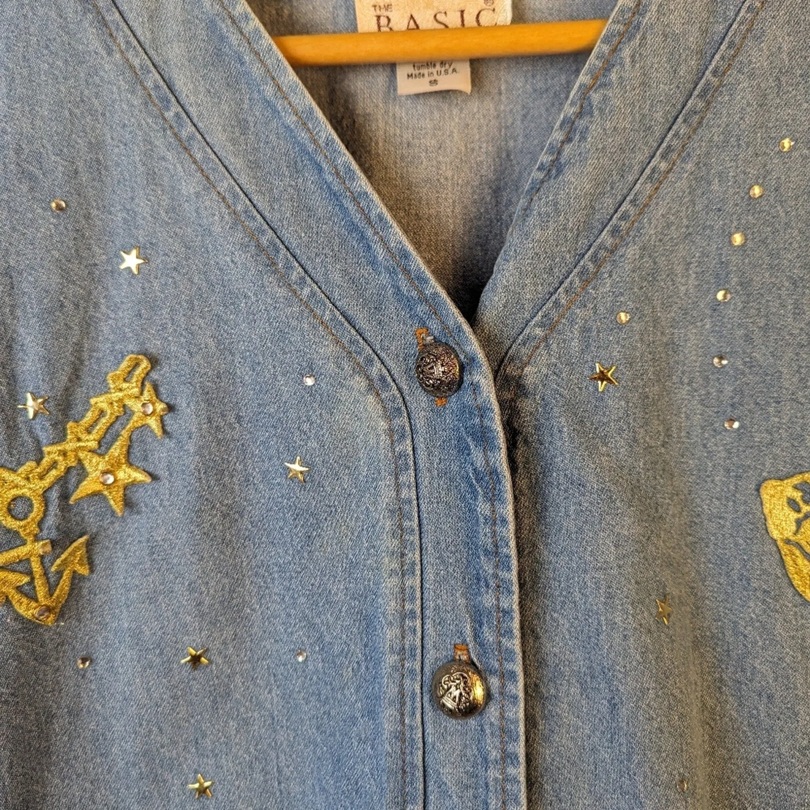 Vintage 80's Gold Embellished Button Front Shirt - Small