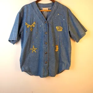Vintage 80's Gold Embellished Button Front Shirt - Small